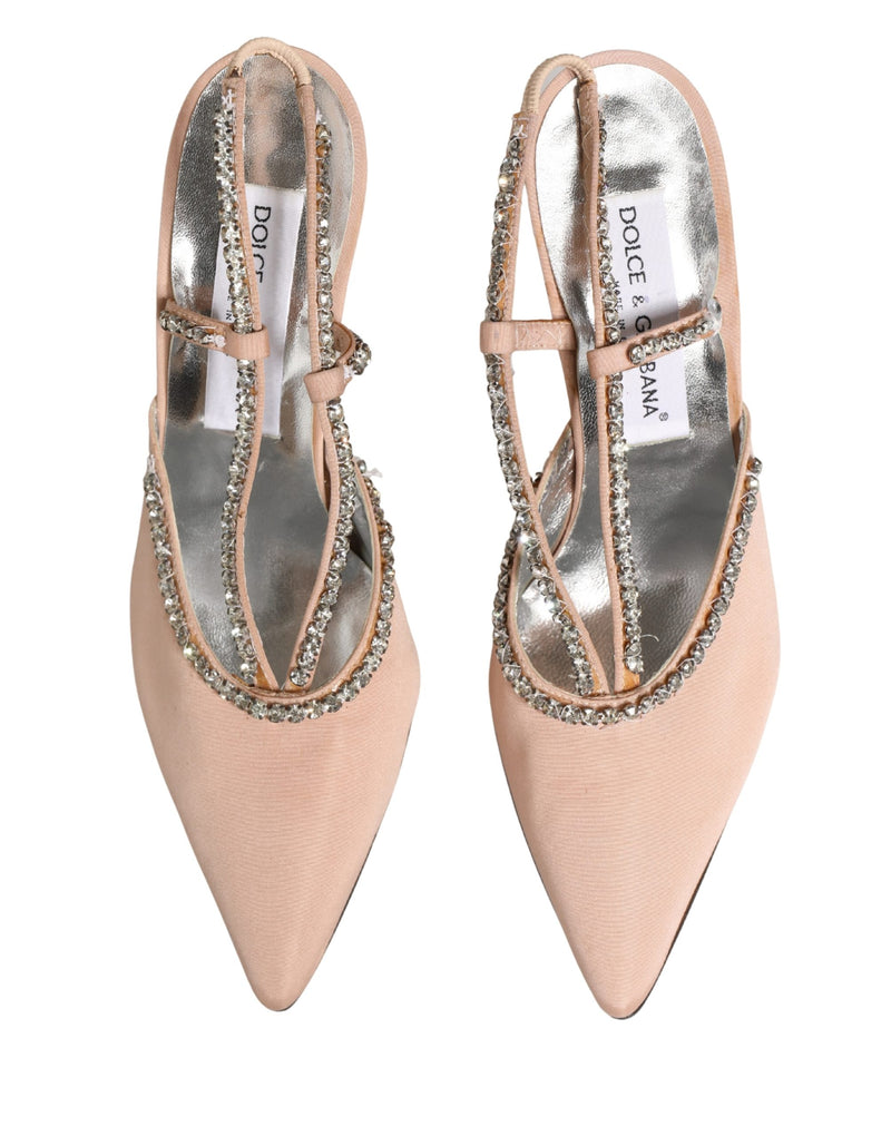 Dolce & Gabbana Beige Crystal Heels Slingbacks Sandals