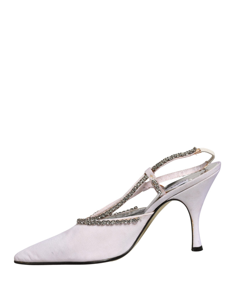 Dolce & Gabbana White Strass Crystal Slingbacks Pumps Shoes