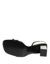 Dolce & Gabbana Black Silver Floral Block Heels Sandals