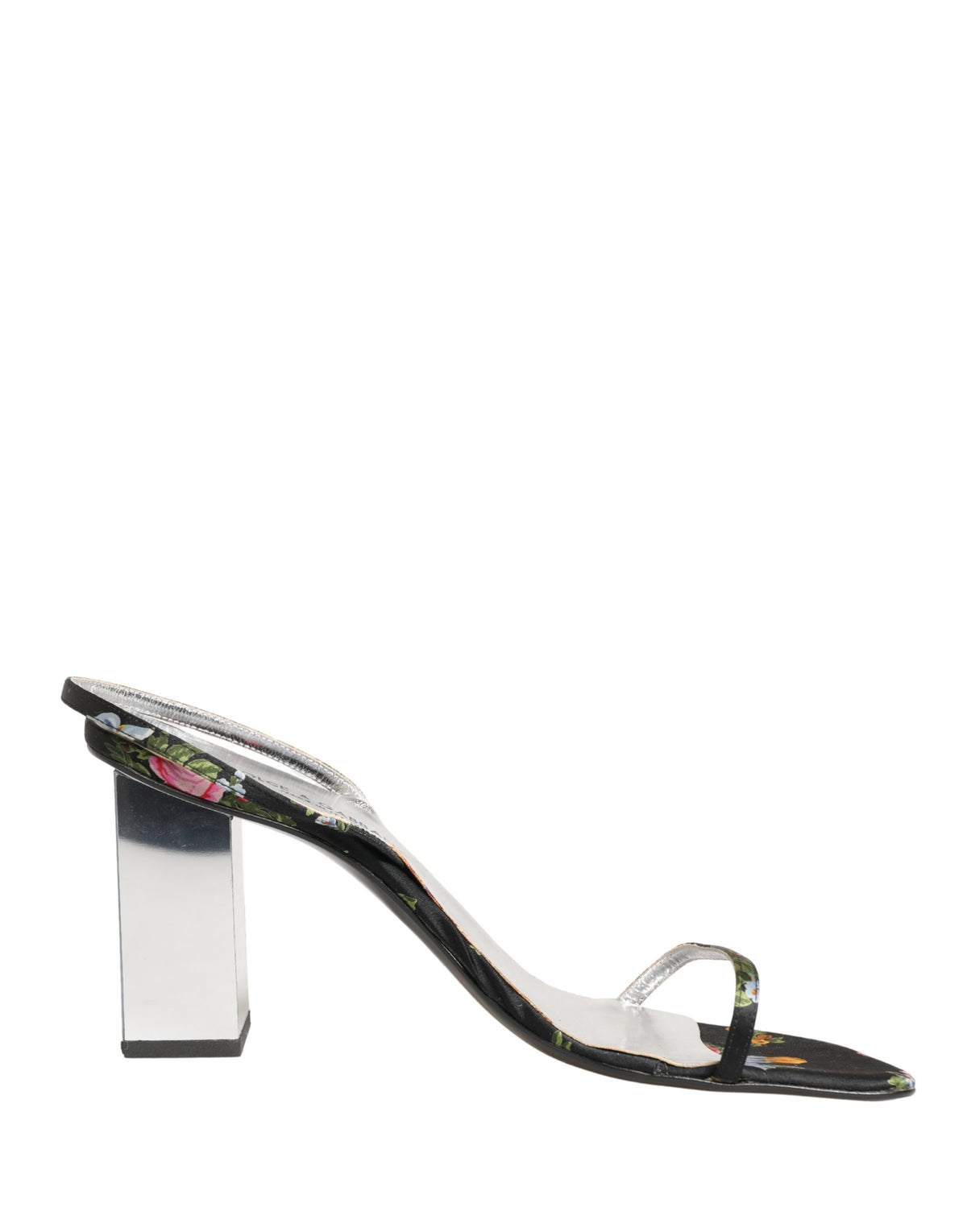 Dolce & Gabbana Black Silver Floral Block Heels Sandals