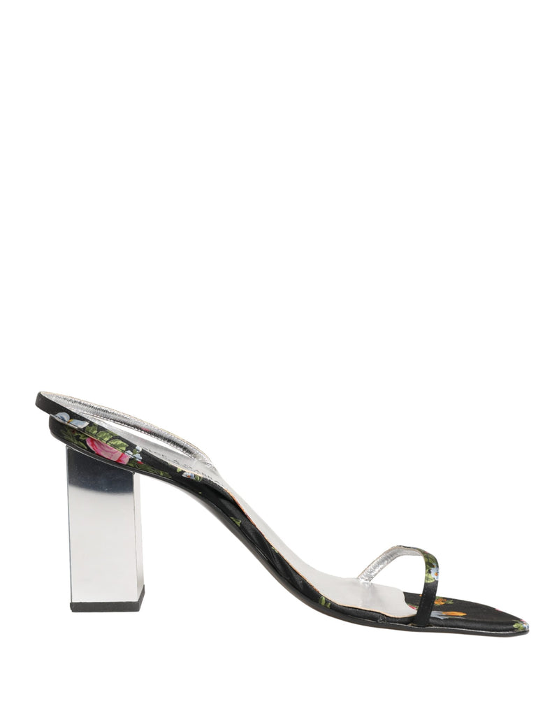 Dolce & Gabbana Black Silver Floral Block Heels Sandals