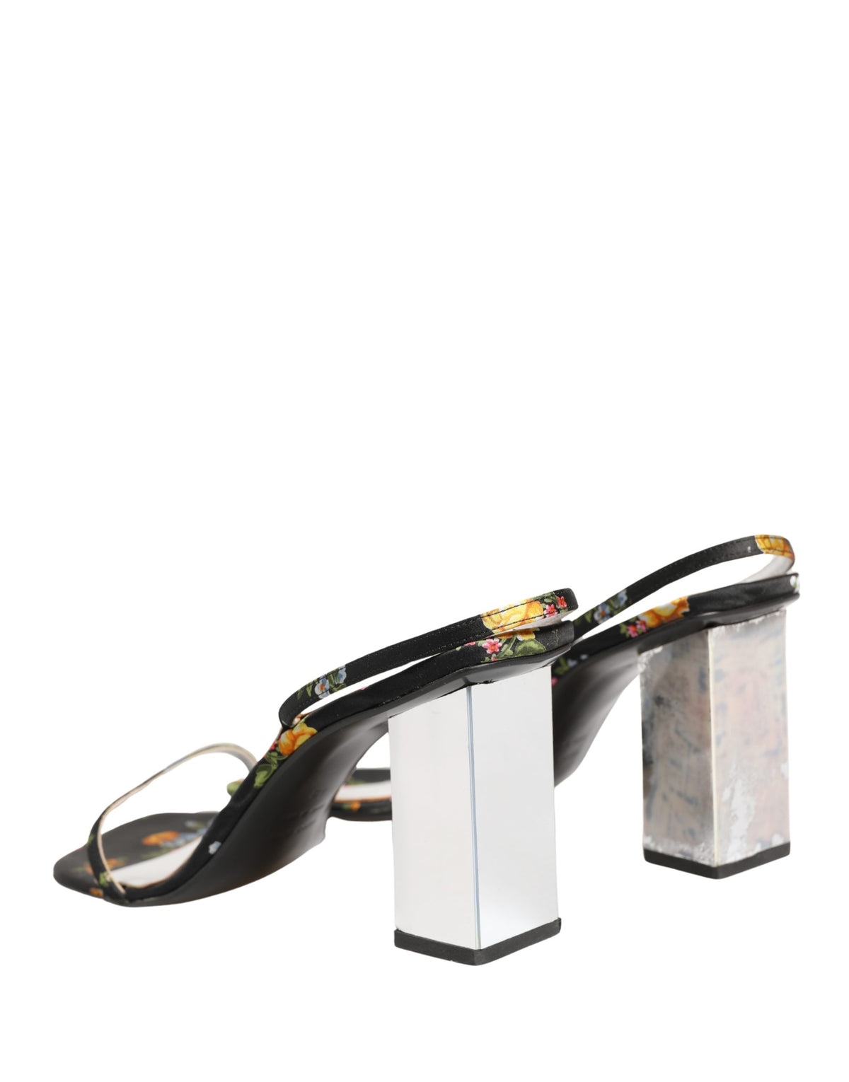 Dolce & Gabbana Black Silver Floral Block Heels Sandals