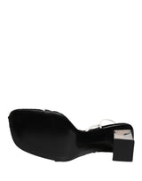 Dolce & Gabbana Silver Black Leather Block Heels Sandals Shoes