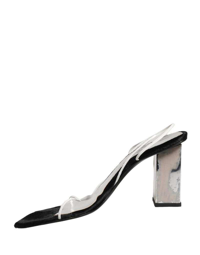 Dolce & Gabbana Silver Black Leather Block Heels Sandals