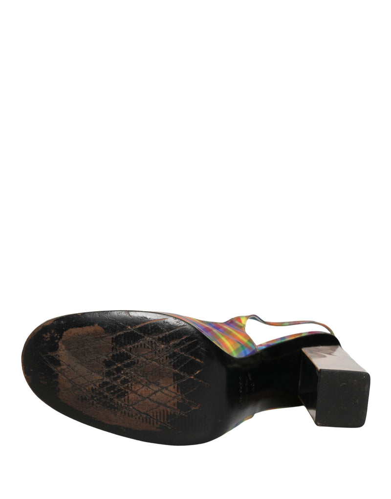Dolce & Gabbana Multicolor Plaid Heels Slingback Sandals