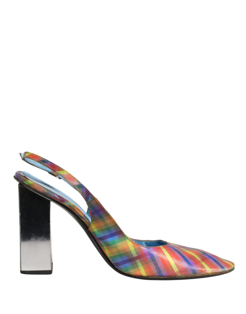 Dolce & Gabbana Multicolor Plaid Heels Slingback Sandals