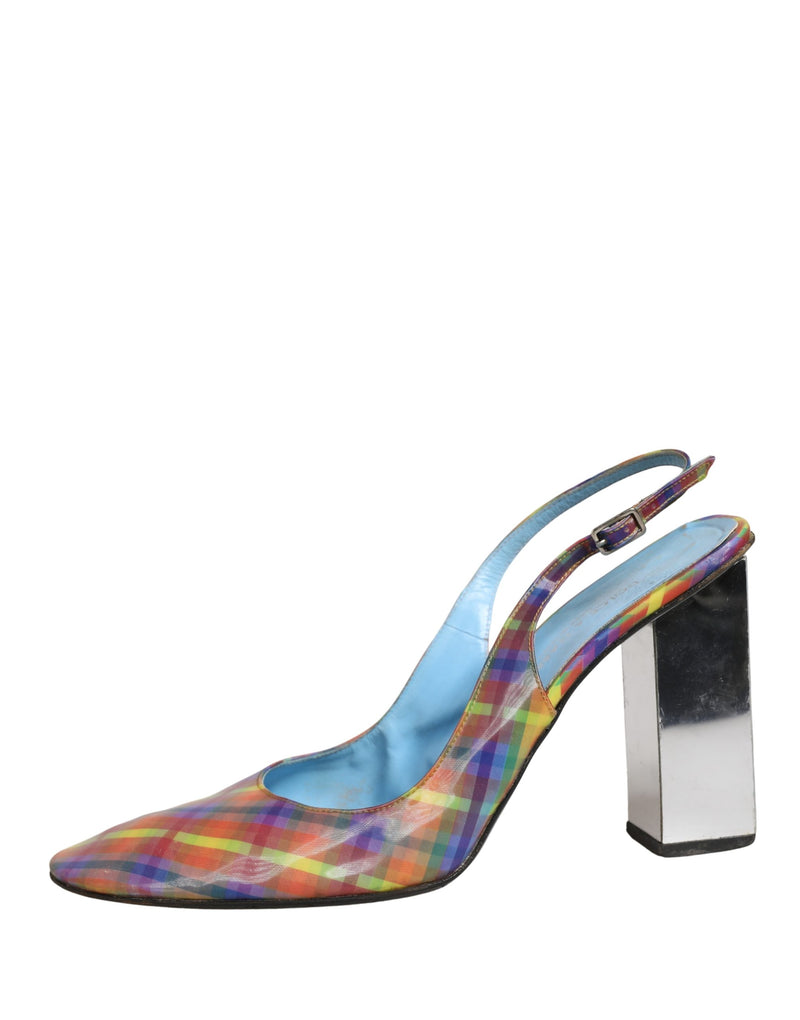 Dolce & Gabbana Multicolor Plaid Heels Slingback Sandals