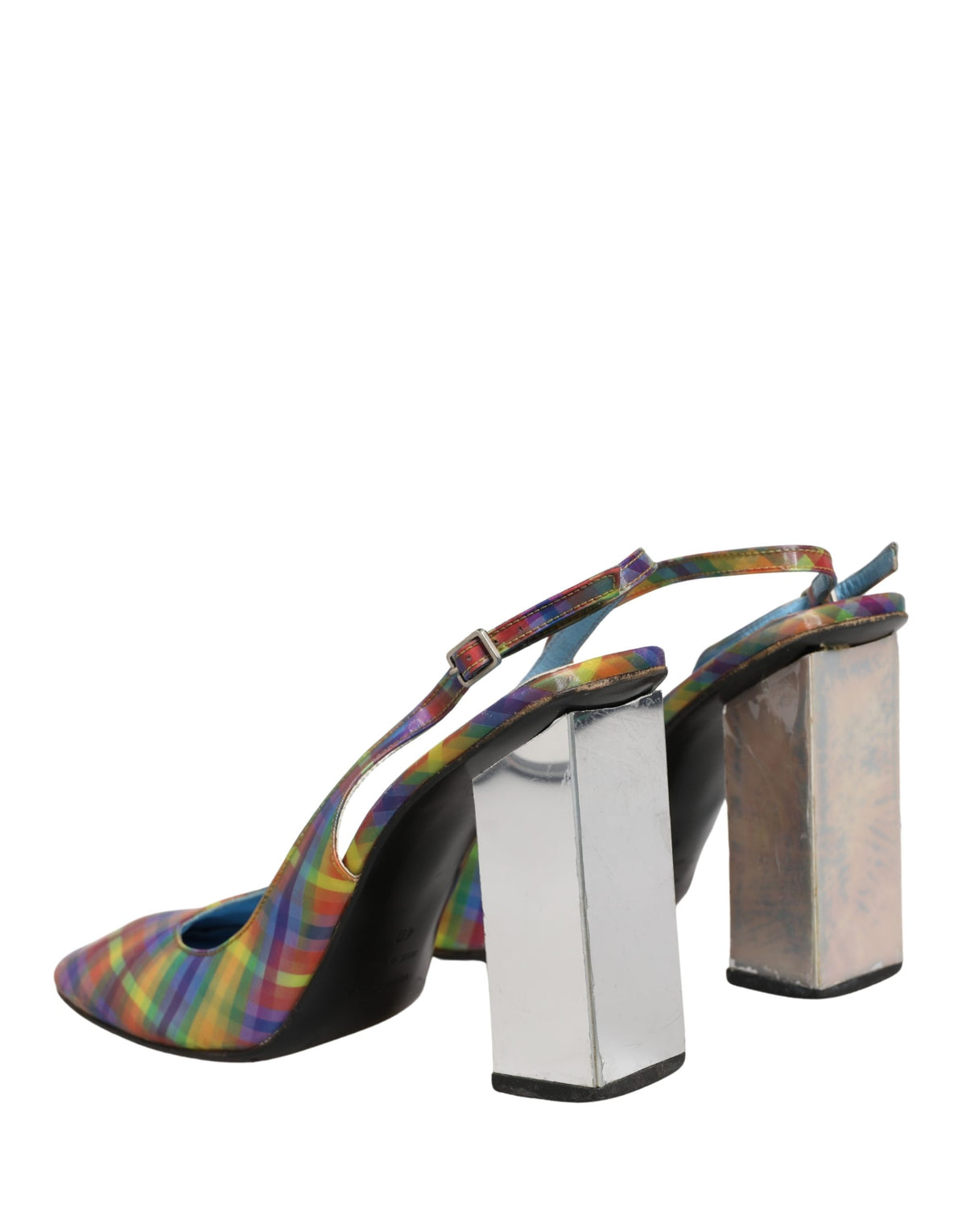 Dolce & Gabbana Multicolor Plaid Heels Slingback Sandals