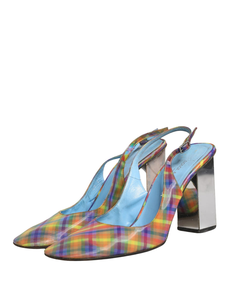 Dolce & Gabbana Multicolor Plaid Heels Slingback Sandals