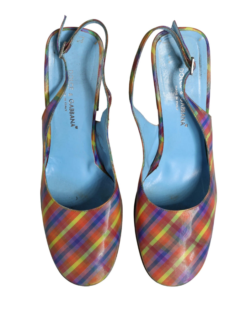 Dolce & Gabbana Multicolor Plaid Heels Slingback Sandals