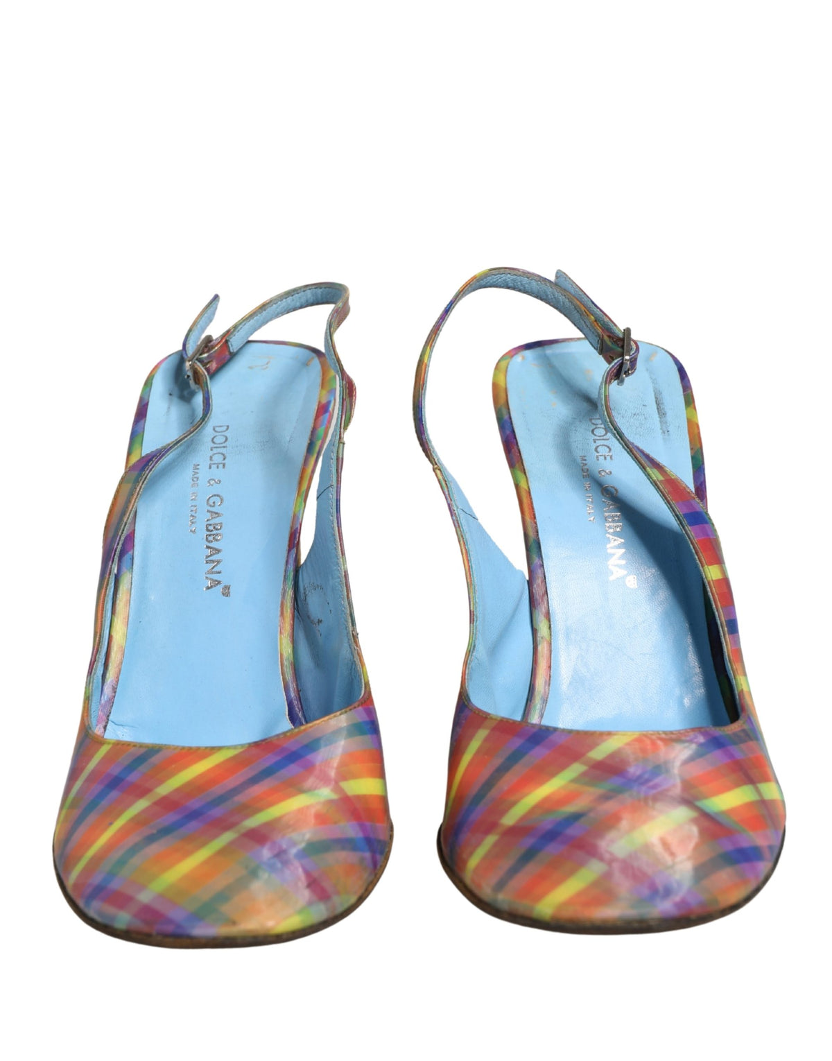 Dolce & Gabbana Multicolor Plaid Heels Slingback Sandals