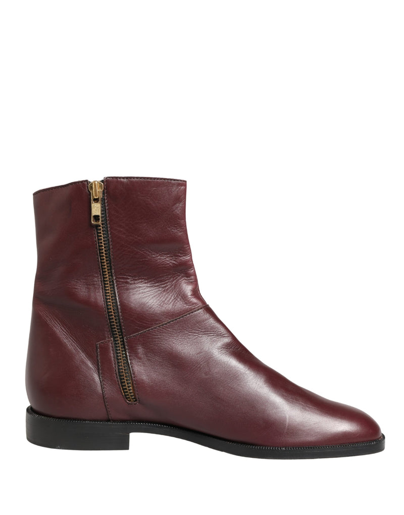 Dolce & Gabbana Maroon Leather Biker Ankle Boots