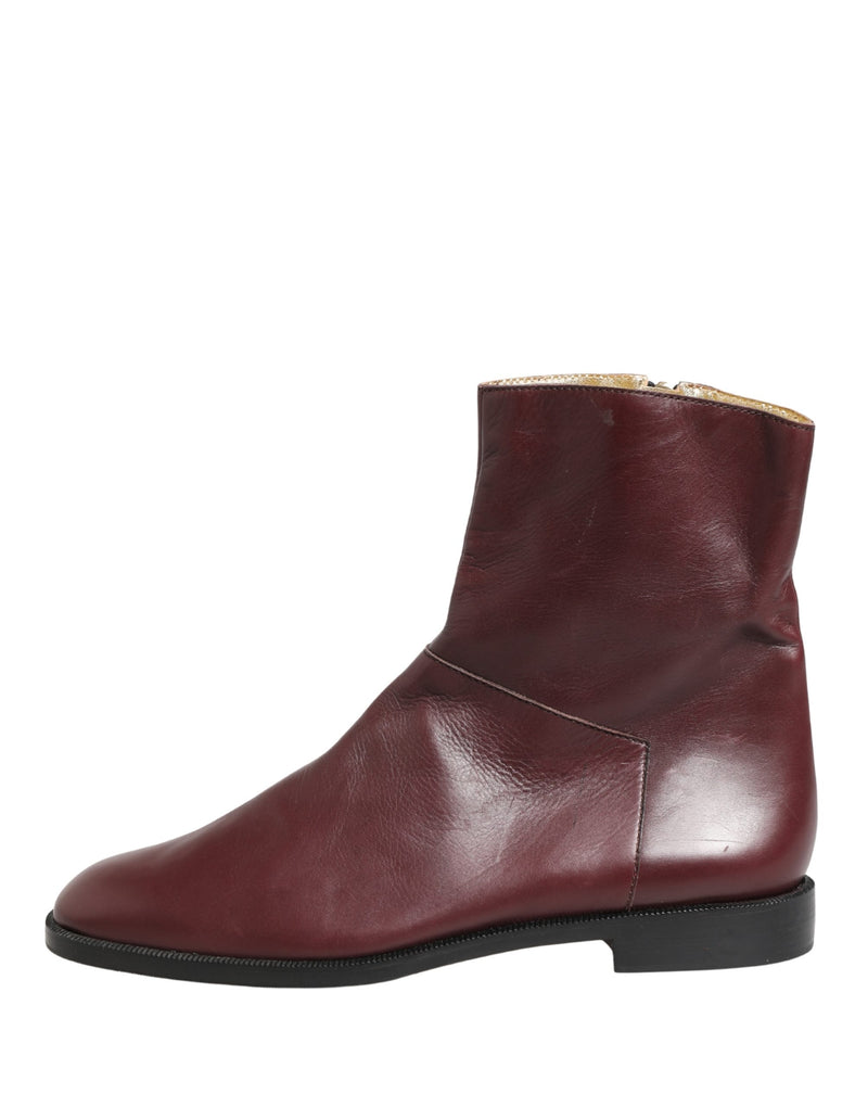 Dolce & Gabbana Maroon Leather Biker Ankle Boots