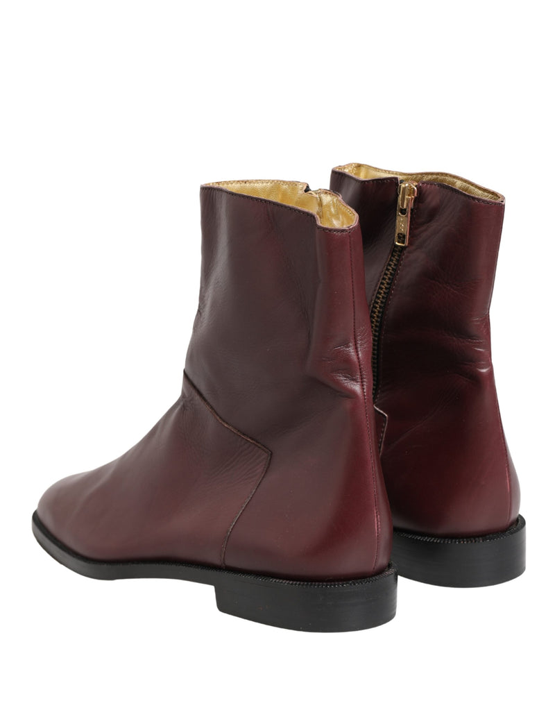 Dolce & Gabbana Maroon Leather Biker Ankle Boots