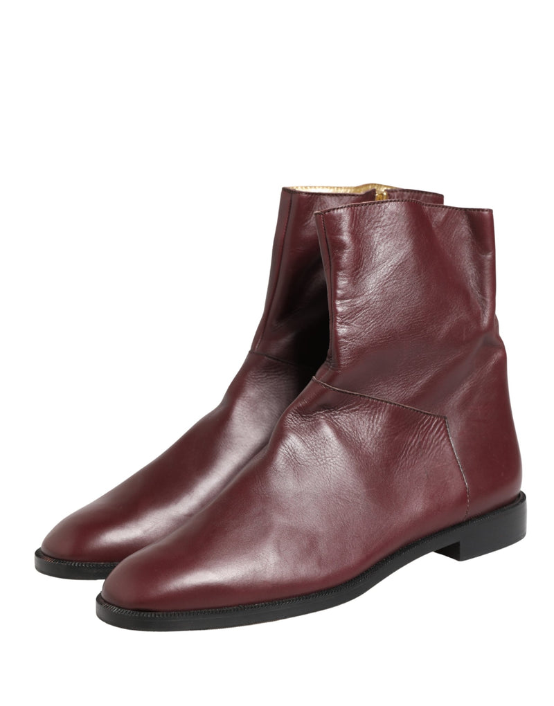 Dolce & Gabbana Maroon Leather Biker Ankle Boots