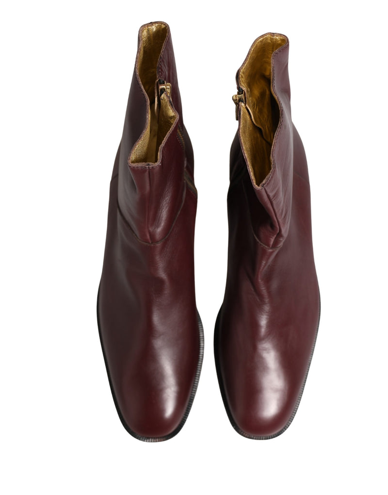 Dolce & Gabbana Maroon Leather Biker Ankle Boots