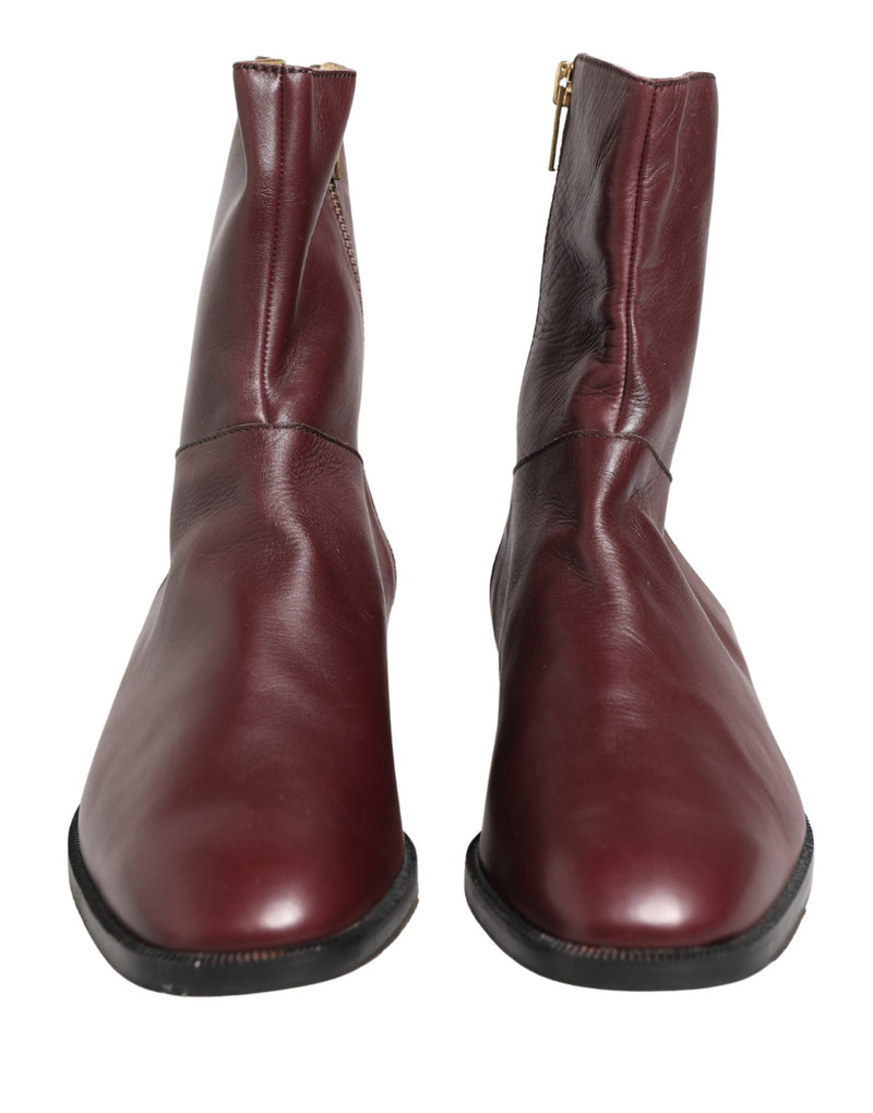 Dolce & Gabbana Maroon Leather Biker Ankle Boots