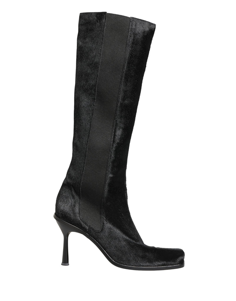 Dolce & Gabbana Black Suede Leather Knee High Boots