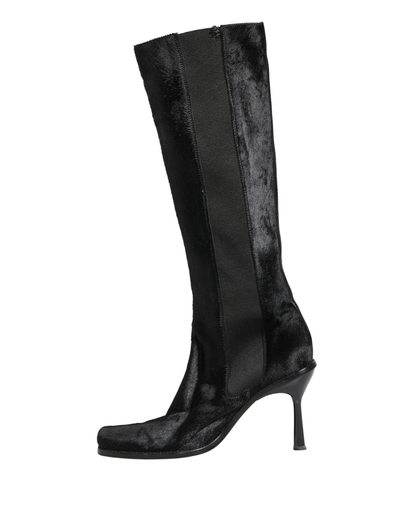 Dolce & Gabbana Black Suede Leather Knee High Boots
