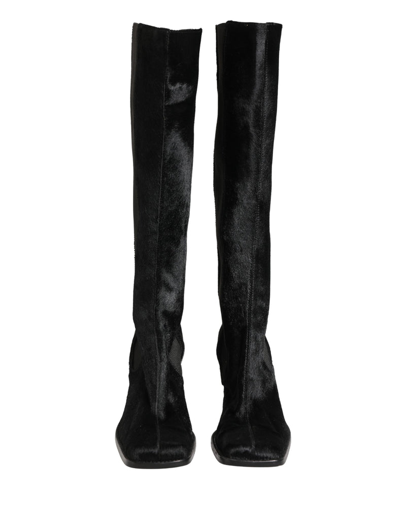 Dolce & Gabbana Black Suede Leather Knee High Boots
