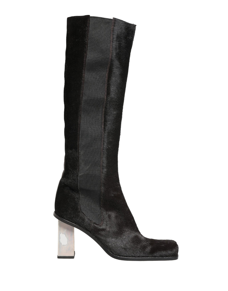 Dolce & Gabbana Black Suede Leather Knee High Boots