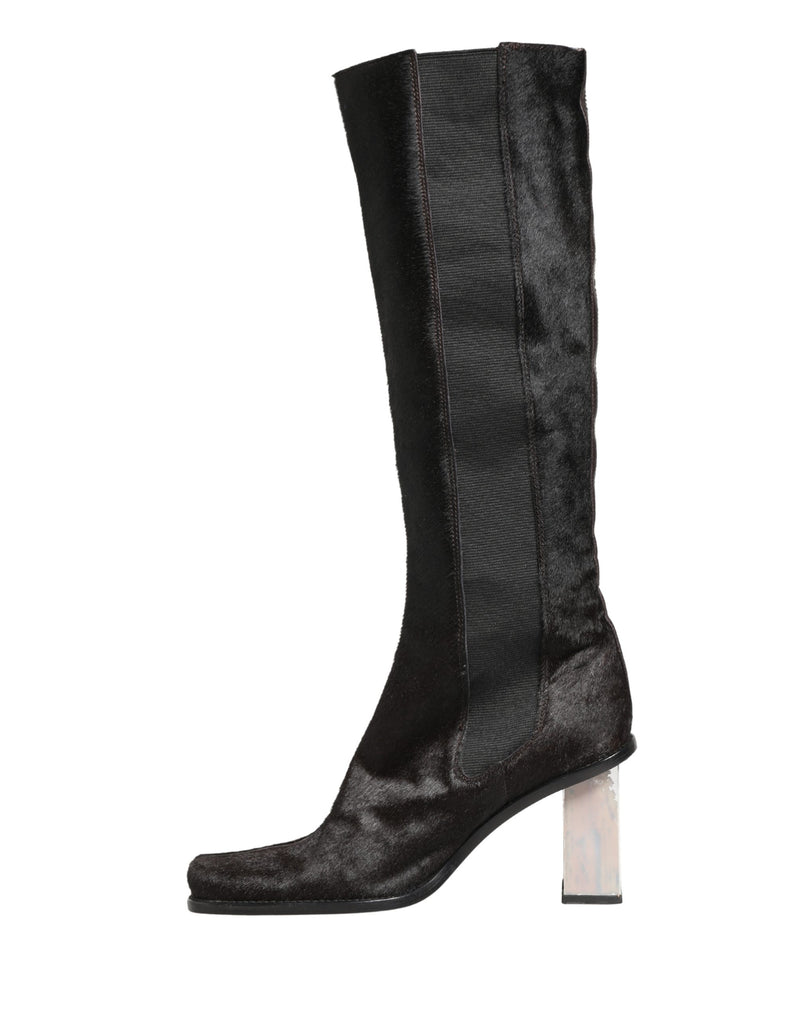 Dolce & Gabbana Black Suede Leather Knee High Boots