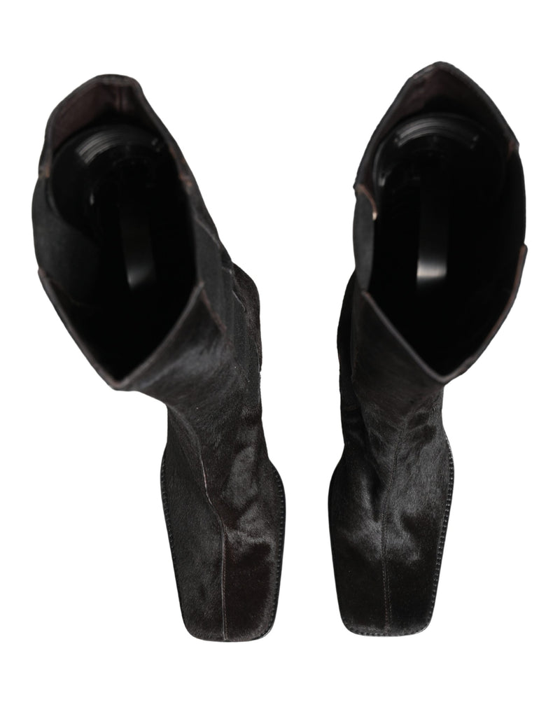 Dolce & Gabbana Black Suede Leather Knee High Boots