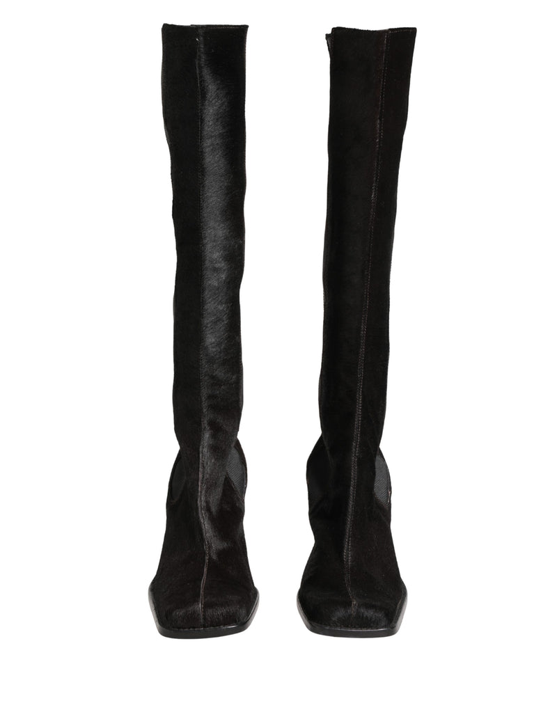 Dolce & Gabbana Black Suede Leather Knee High Boots