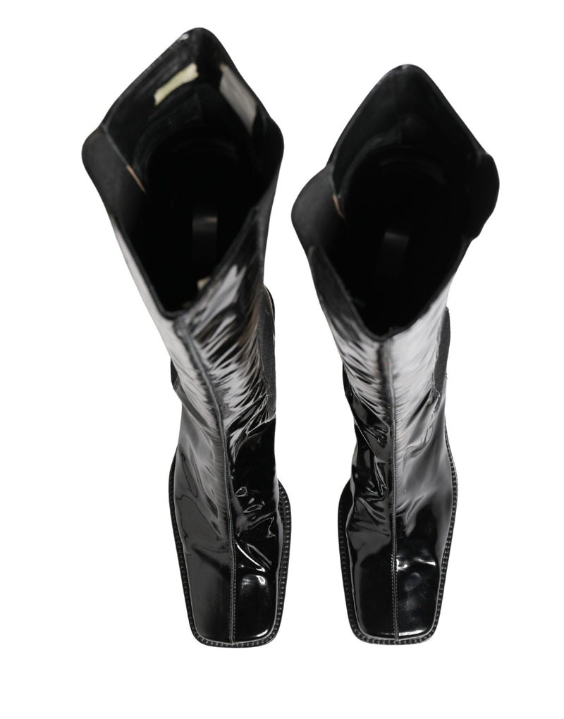 Dolce & Gabbana Black Patent Leather Knee High Boots