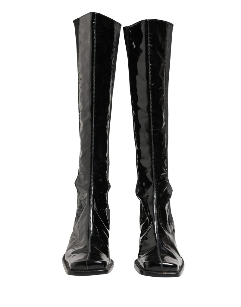 Dolce & Gabbana Black Patent Leather Knee High Boots