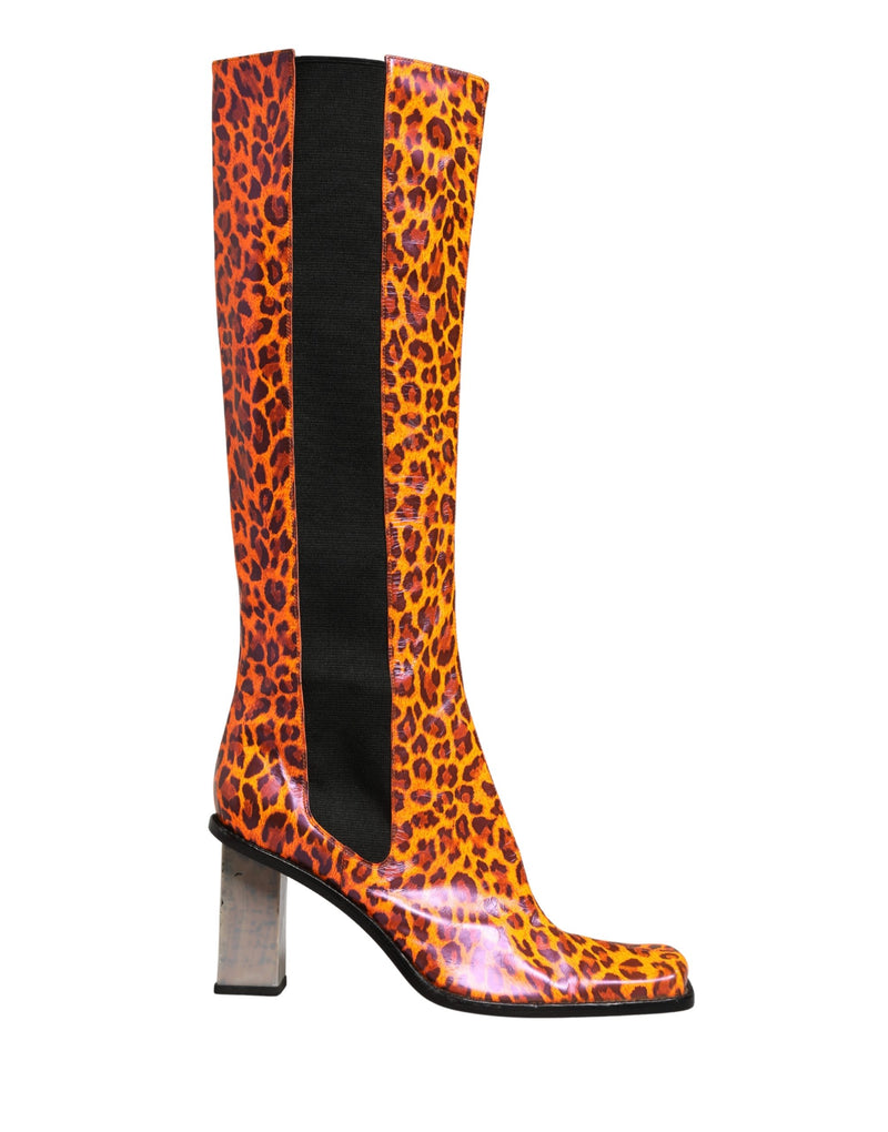 Dolce & Gabbana Brown Leopard Leather Knee High Boots