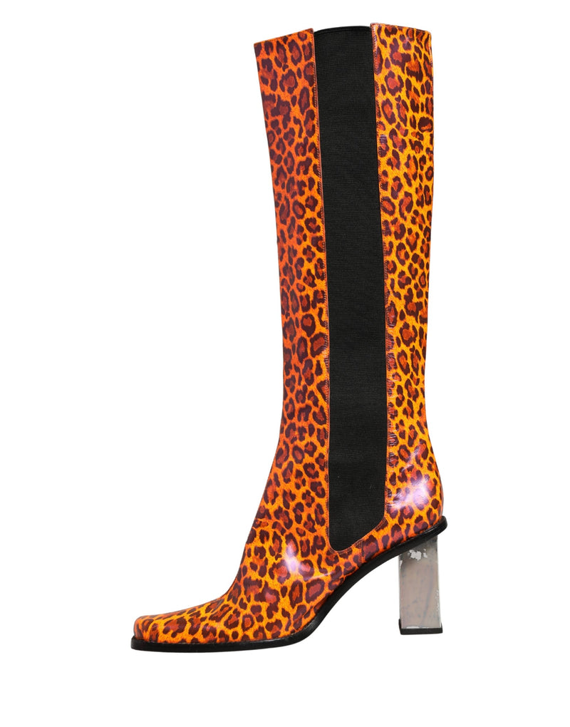 Dolce & Gabbana Brown Leopard Leather Knee High Boots