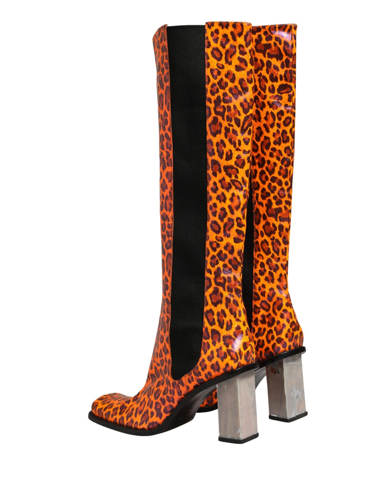 Dolce & Gabbana Brown Leopard Leather Knee High Boots