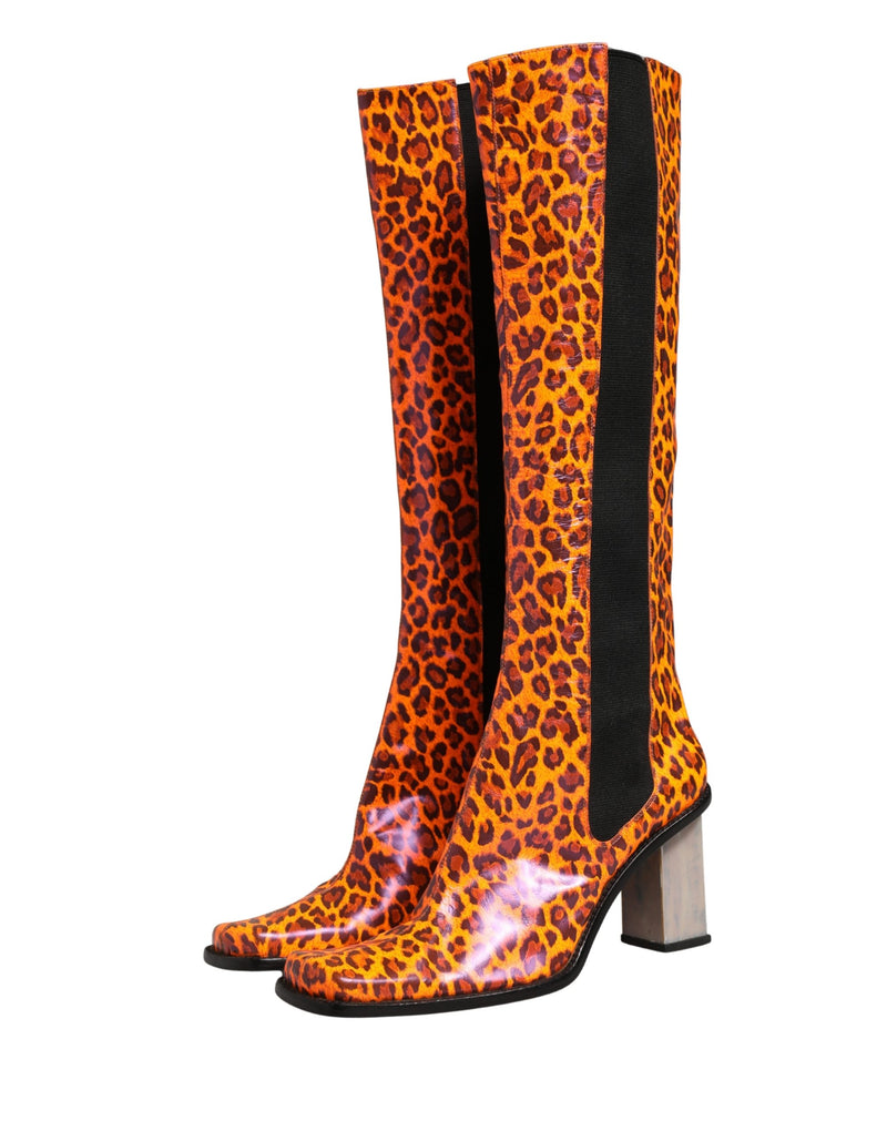 Dolce & Gabbana Brown Leopard Leather Knee High Boots