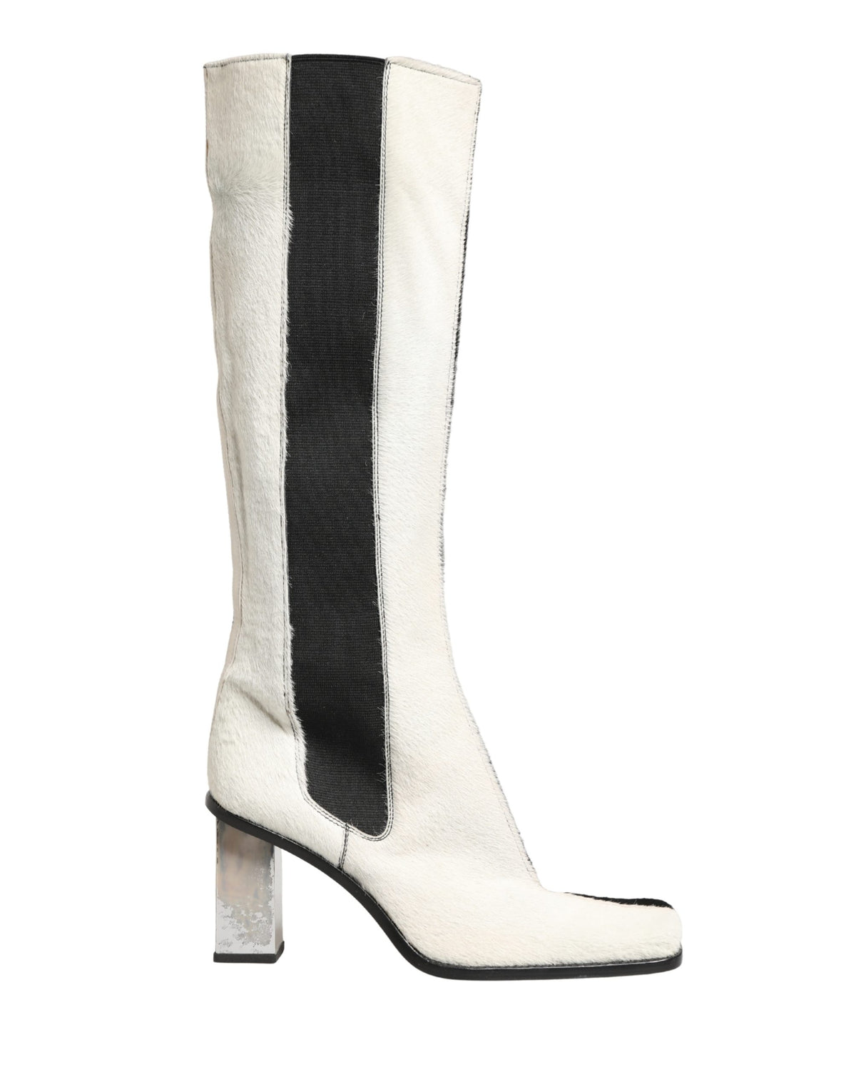 Dolce & Gabbana White Black Leather Knee High Boots