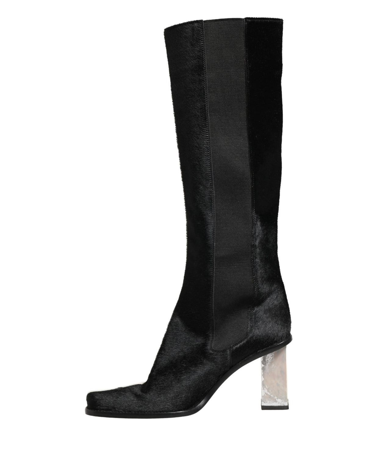 Dolce & Gabbana White Black Leather Knee High Boots