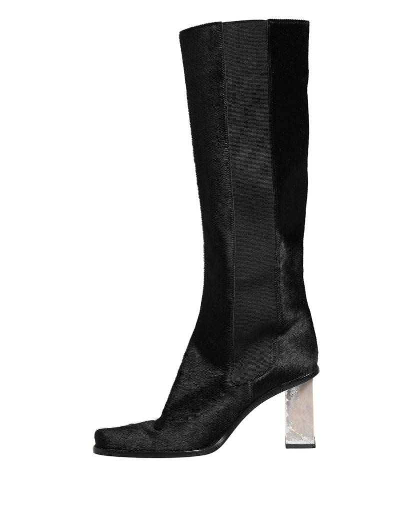 Dolce & Gabbana White Black Leather Knee High Boots