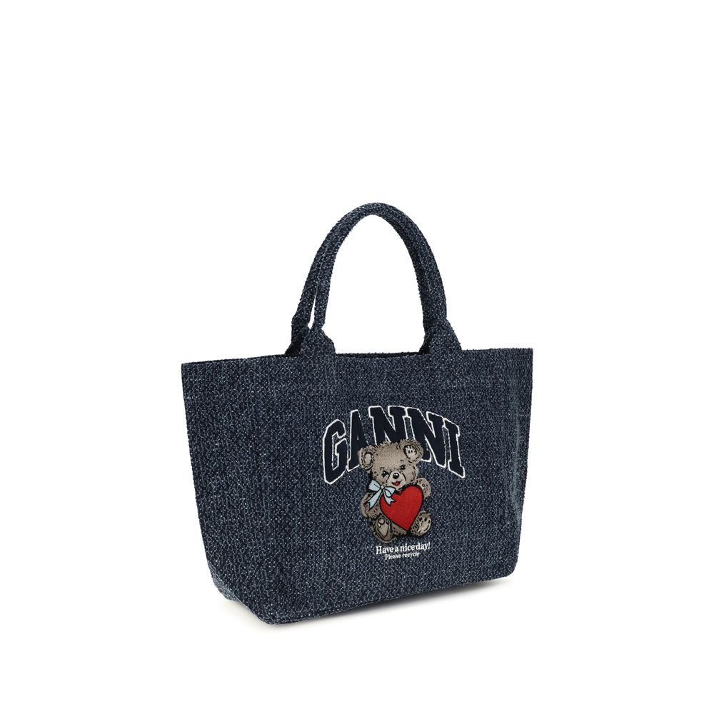 Ganni Blue Cotton Shoulder Bag - Versatile Denim Tote
