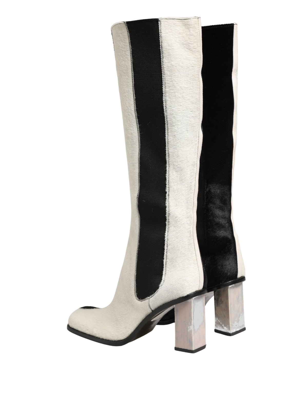 Dolce & Gabbana White Black Leather Knee High Boots