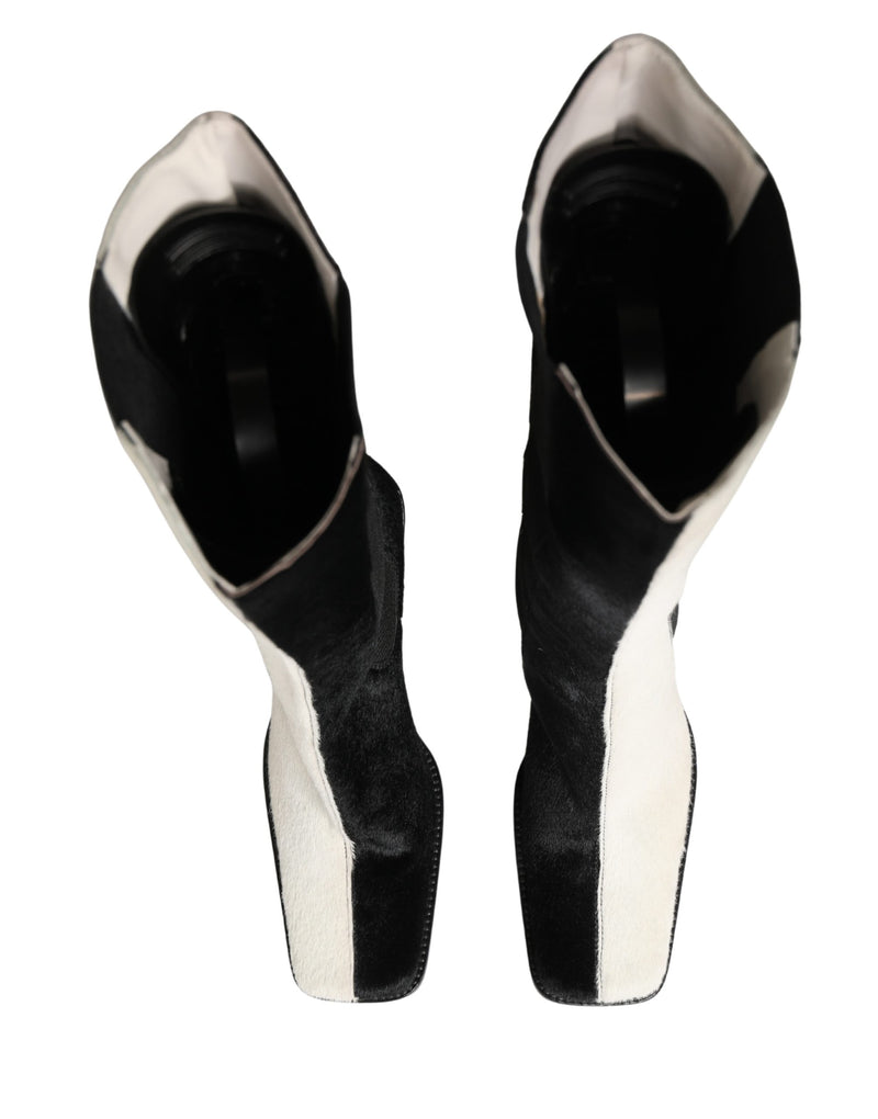 Dolce & Gabbana White Black Leather Knee High Boots