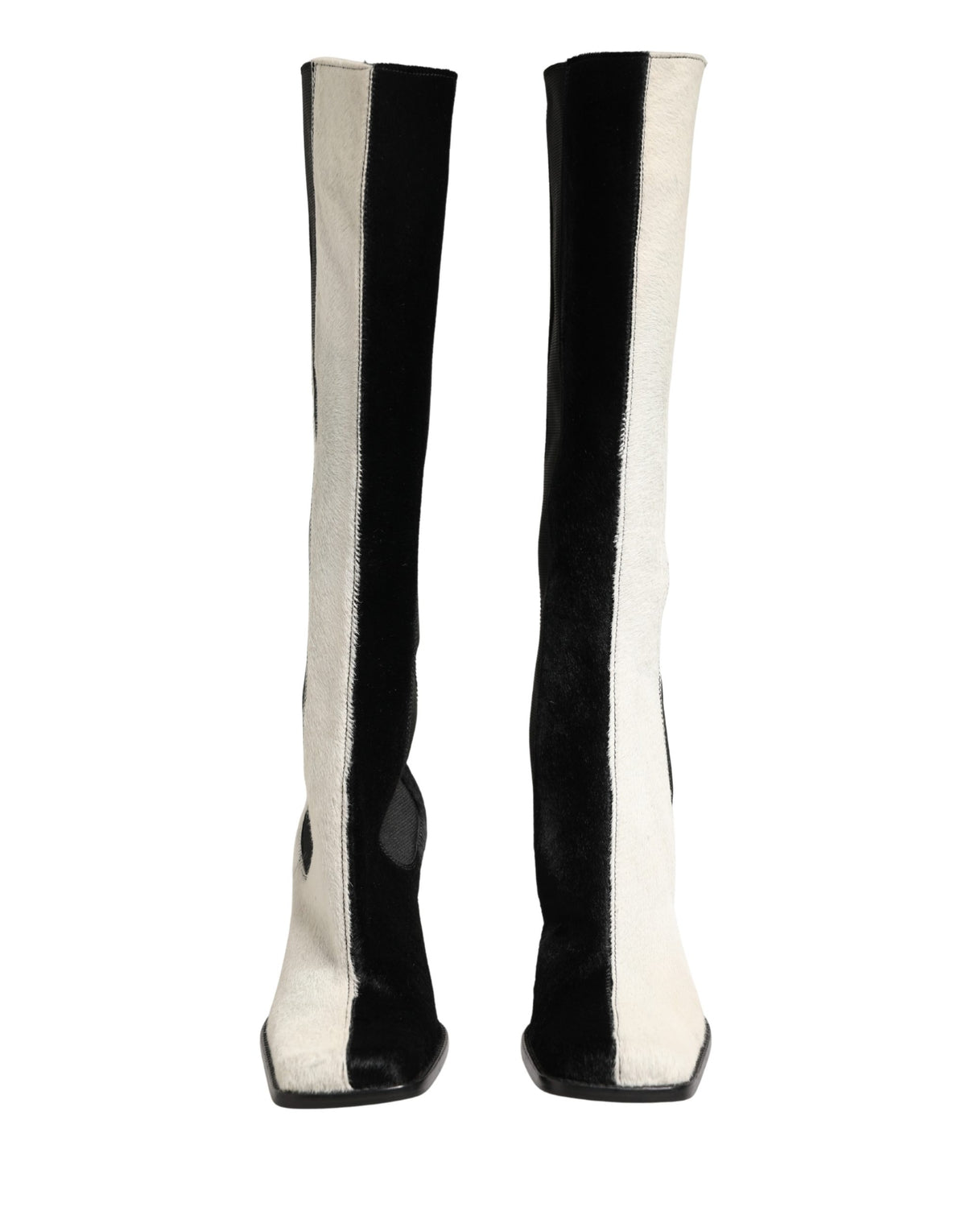 Dolce & Gabbana White Black Leather Knee High Boots
