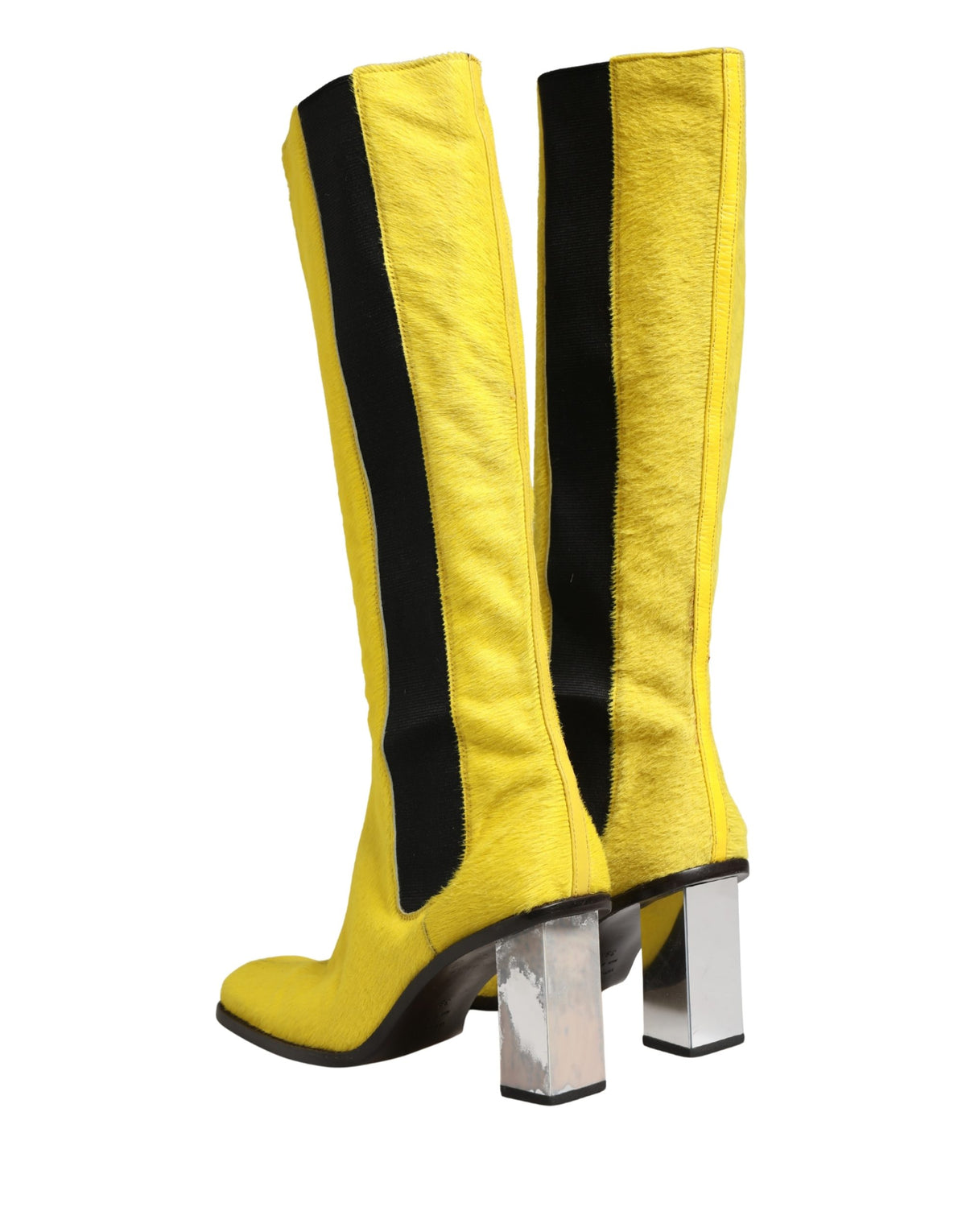 Dolce & Gabbana Yellow Black Leather Knee High Boots