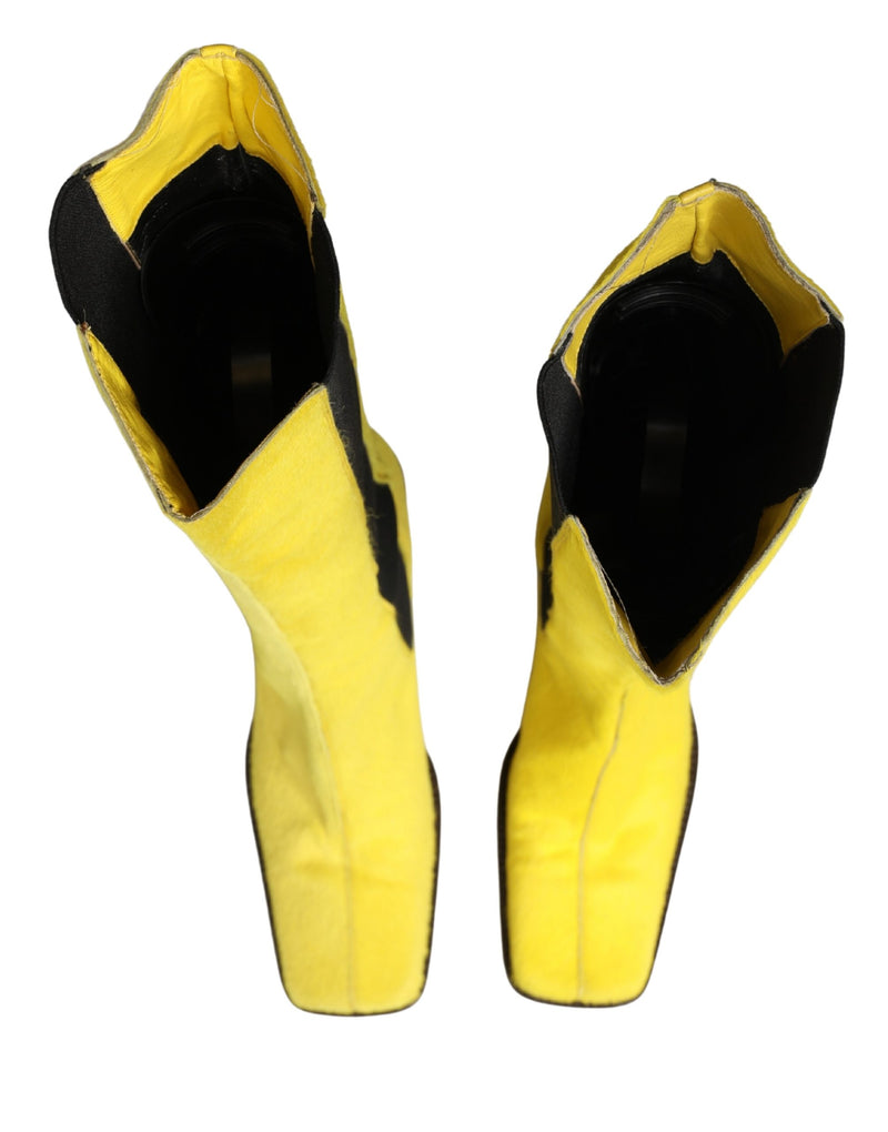 Dolce & Gabbana Yellow Black Leather Knee High Boots
