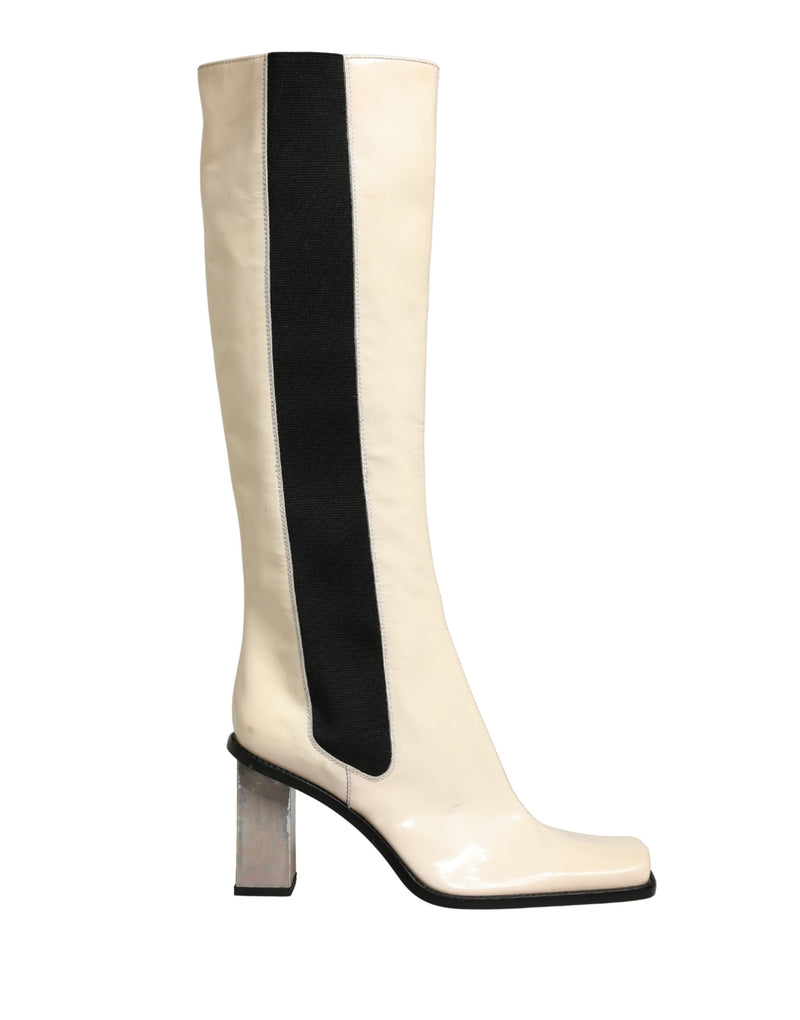 Dolce & Gabbana Black White Leather Knee High Boots