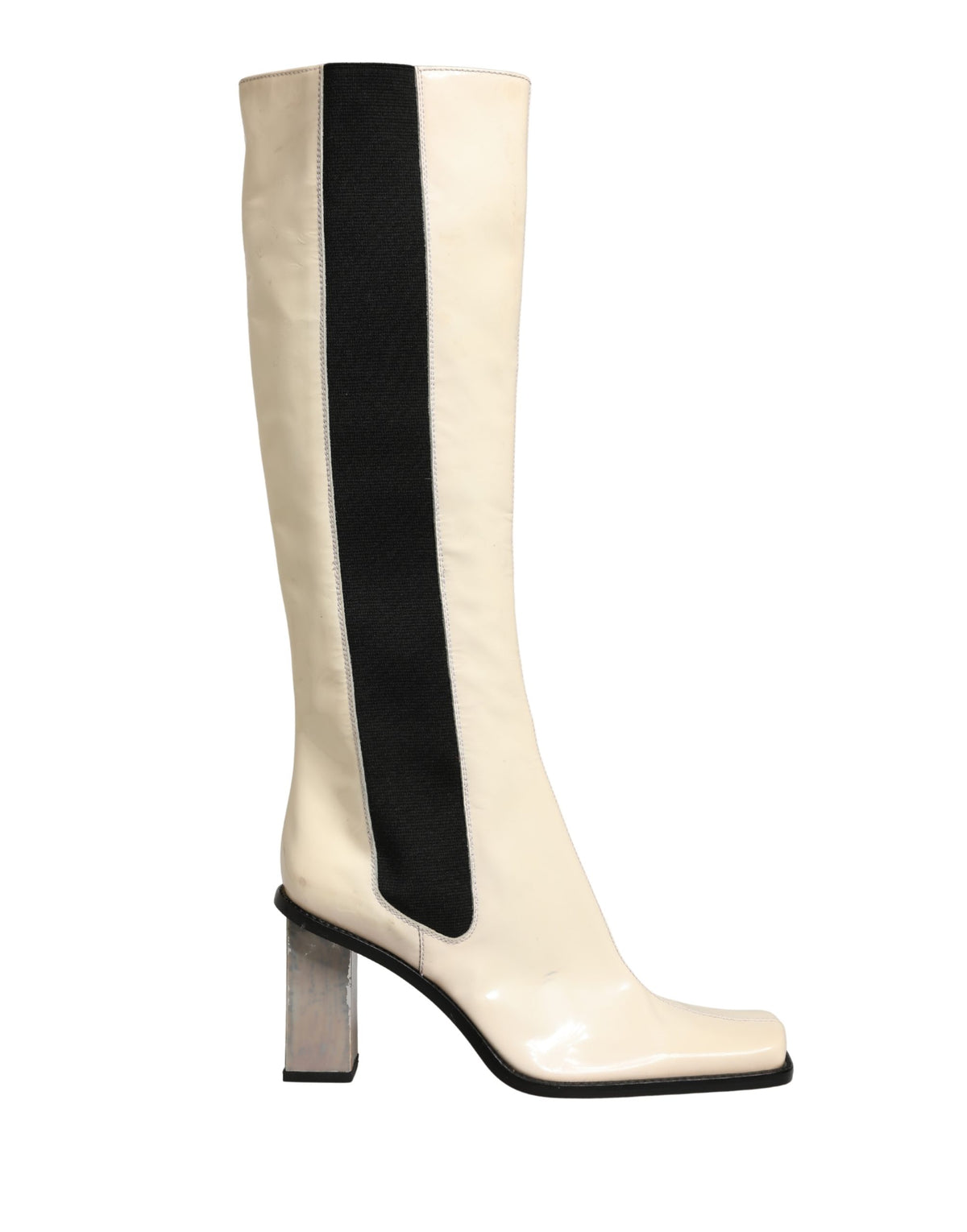 Dolce & Gabbana Black and White Leather Knee High Boots
