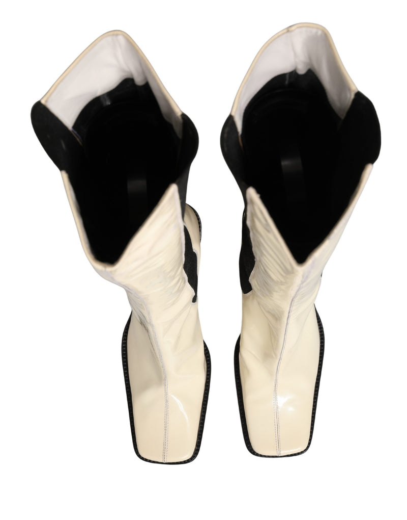 Dolce & Gabbana Black White Leather Knee High Boots