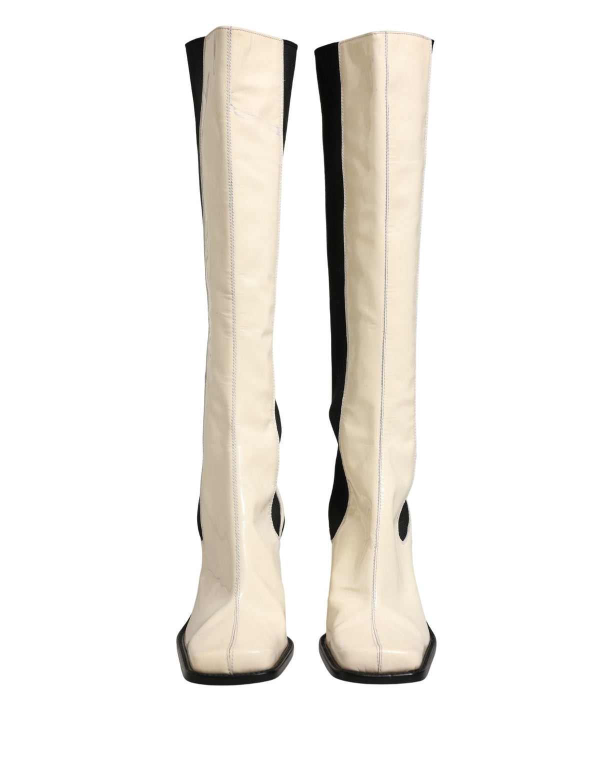 Dolce & Gabbana Black and White Leather Knee High Boots