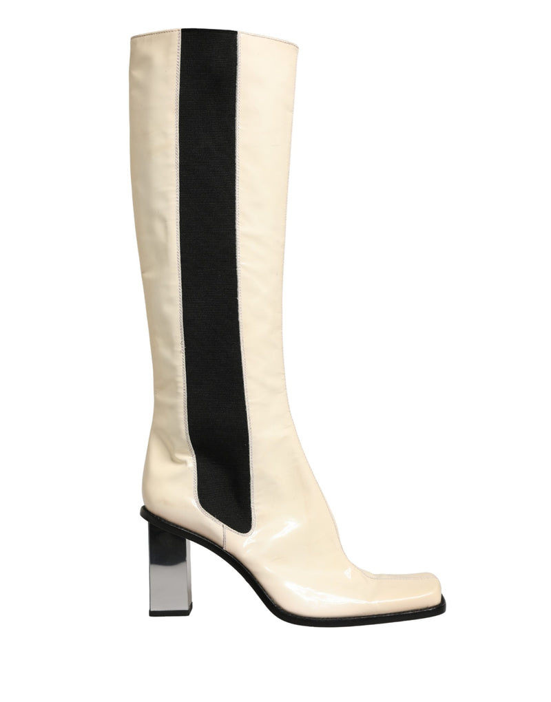 Dolce & Gabbana Black and White Leather Knee High Boots