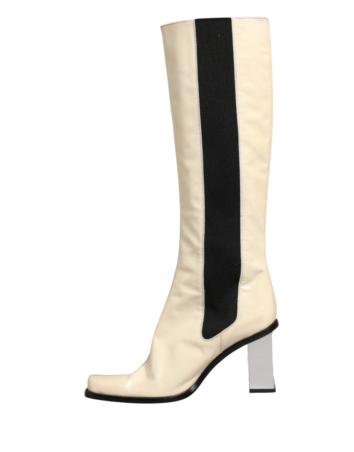 Dolce & Gabbana Black and White Leather Knee High Boots