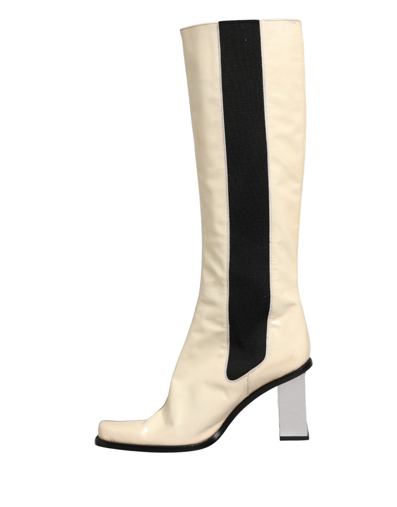 Dolce & Gabbana Black and White Leather Knee High Boots